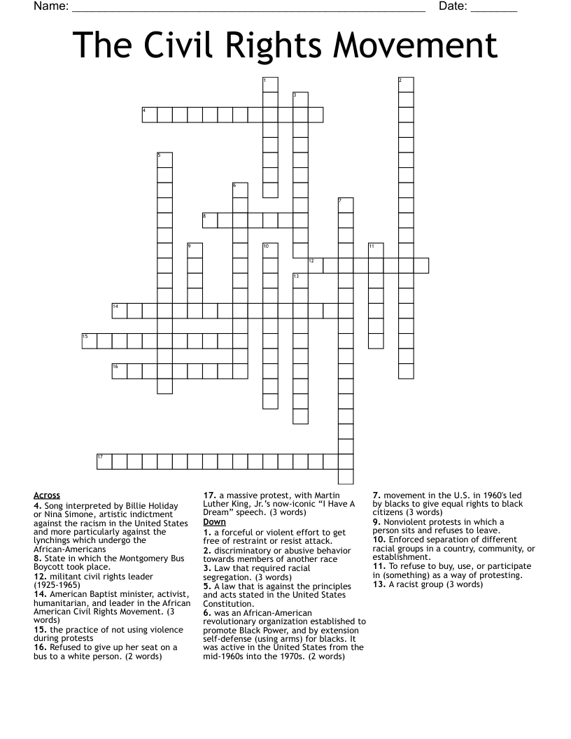 The Civil Rights Movement Crossword