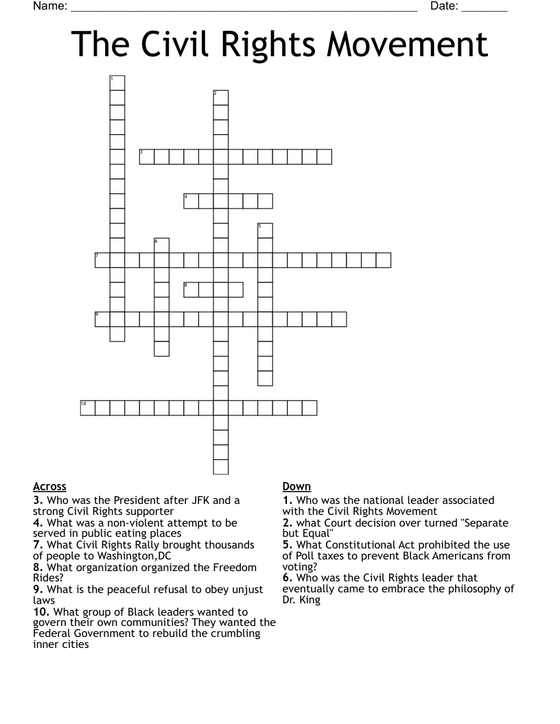 The Civil Rights Movement Crossword