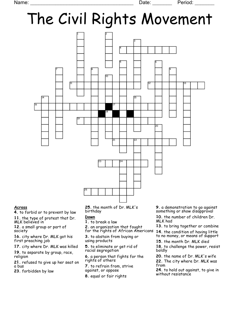 The Civil Rights Movement Crossword