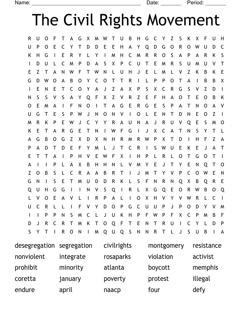 The Civil Rights Movement Word Search