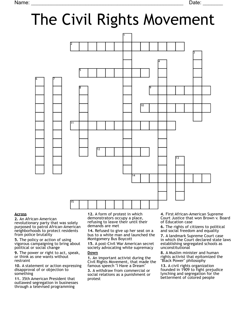 The Civil Rights Movement Crossword