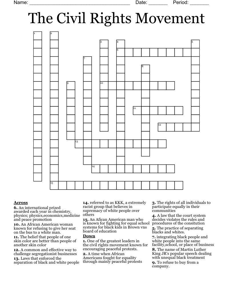 The Civil Rights Movement  Crossword