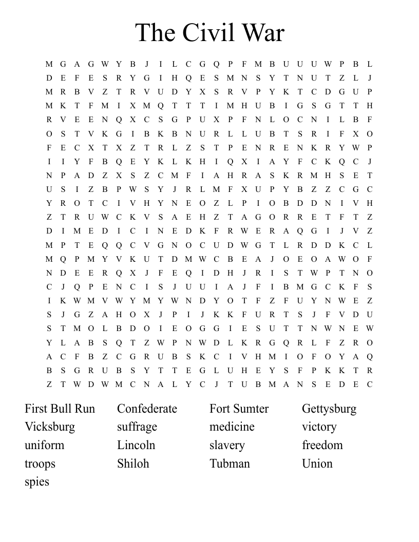 The Civil War Word Search