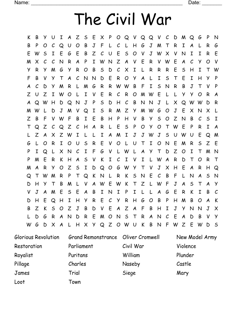 The Civil War Word Search