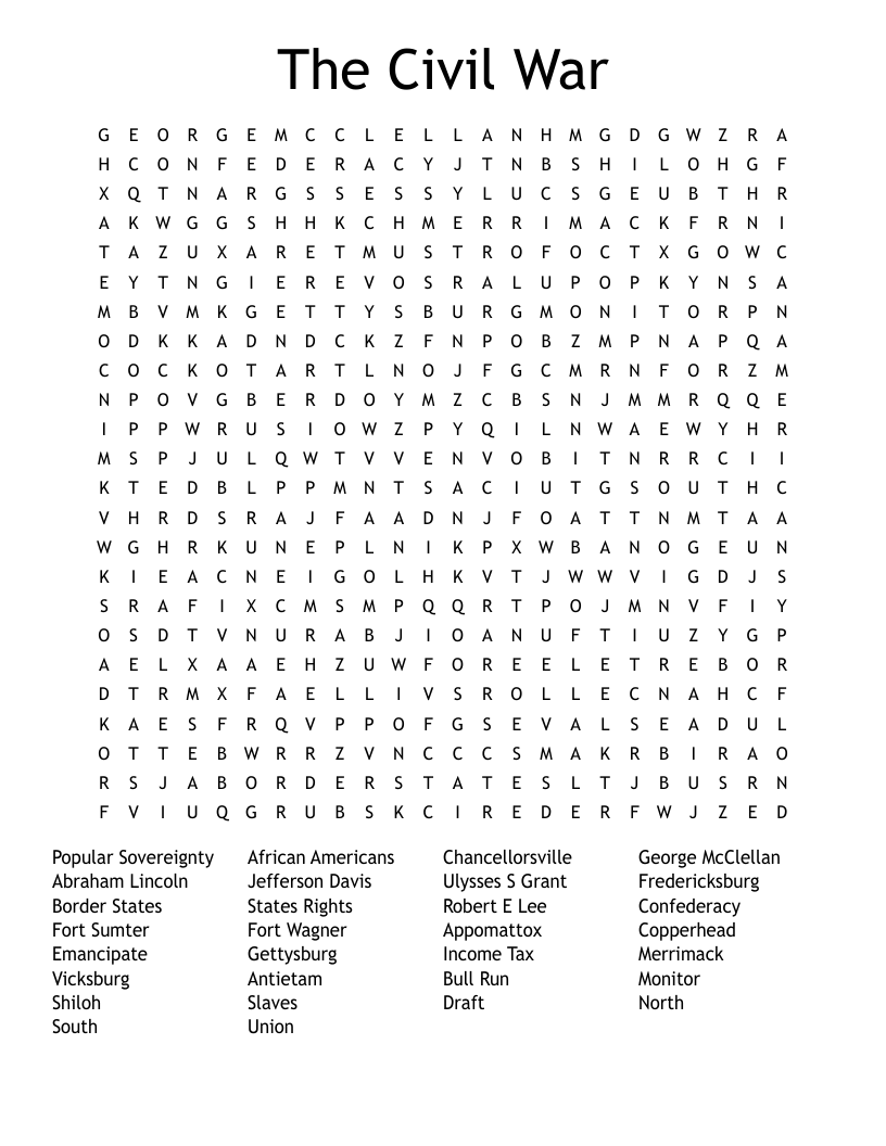 The Civil War Word Search