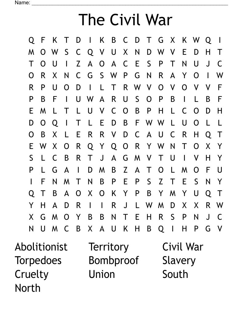 The Civil War Word Search
