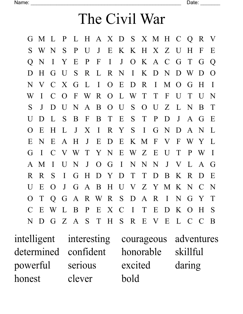 The Civil War  Word Search