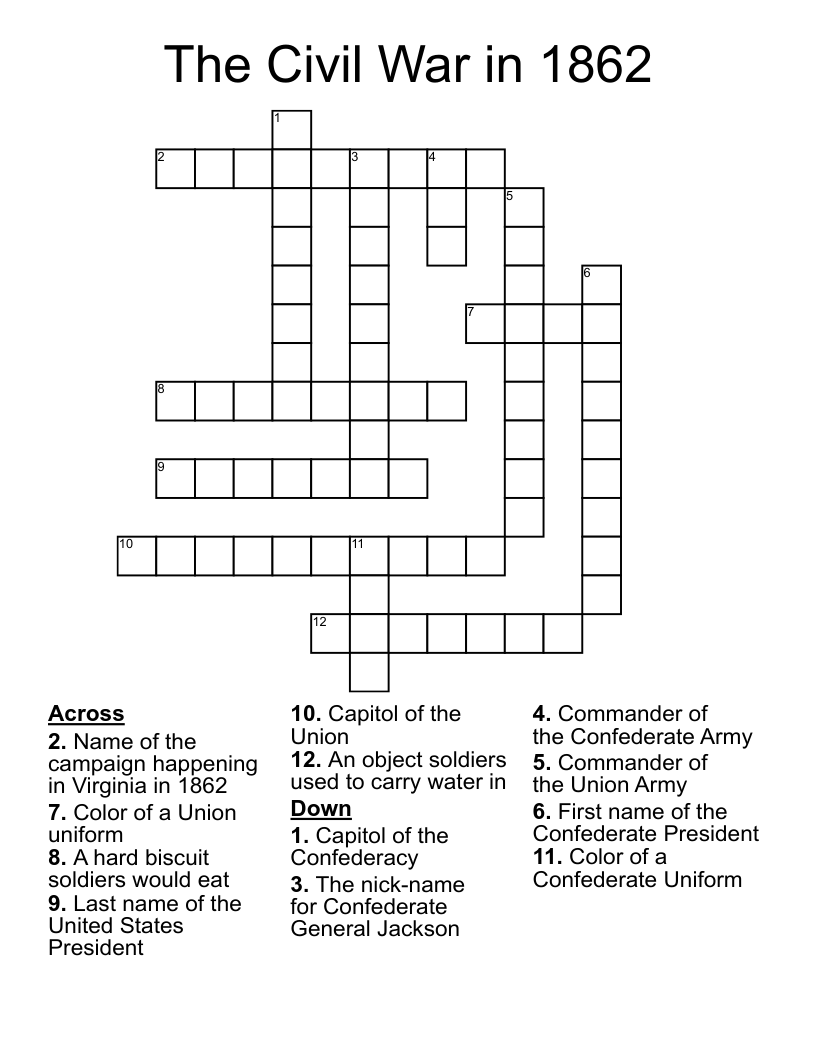 The Civil War in 1862 Crossword