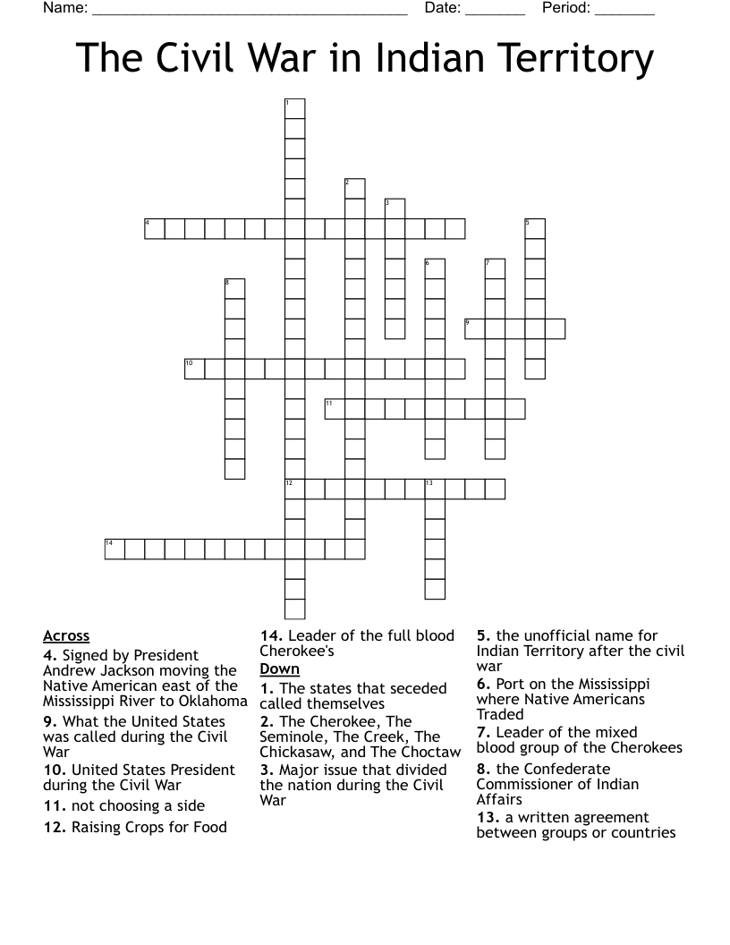 The Civil War in Indian Territory Crossword