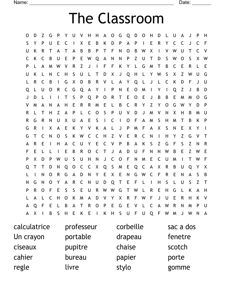 The Classroom Word Search