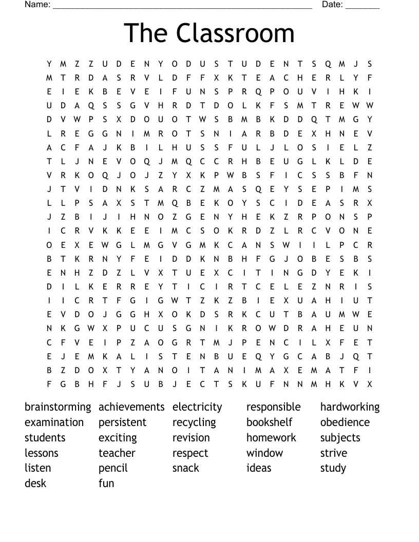 The Classroom Word Search