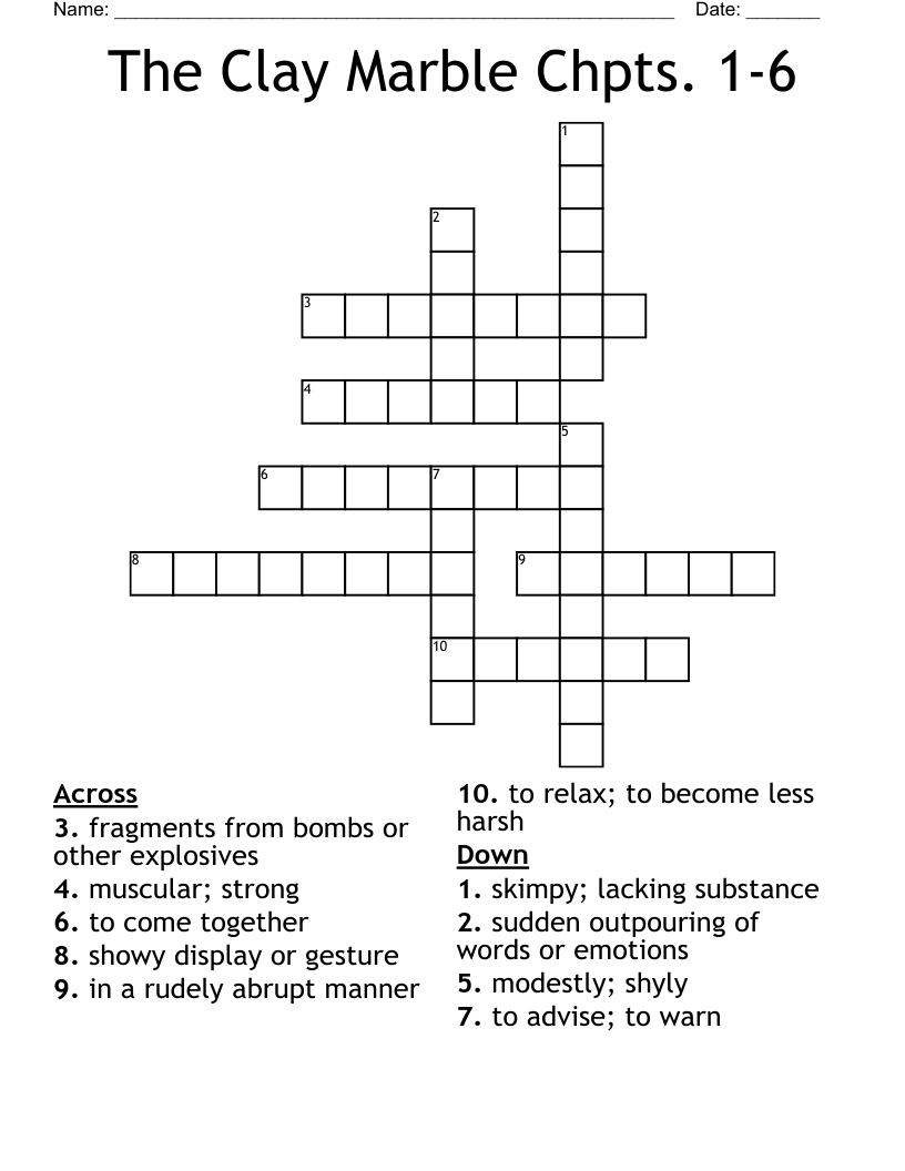 The Clay Marble Chpts. 1-6 Crossword