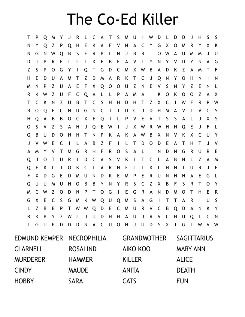 The Co-Ed Killer Word Search