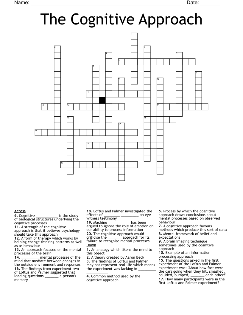The Cognitive Approach Crossword
