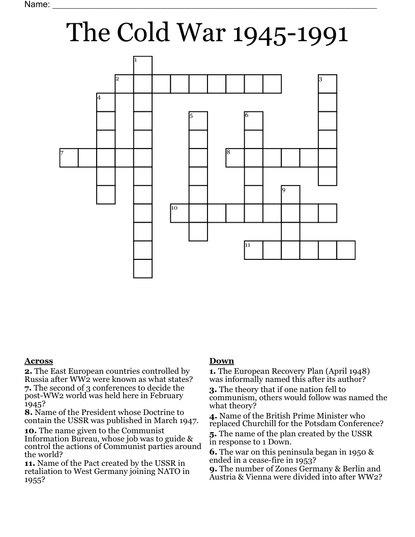 The Cold War 1945-1991 Crossword