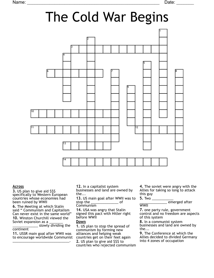 The Cold War Begins Crossword