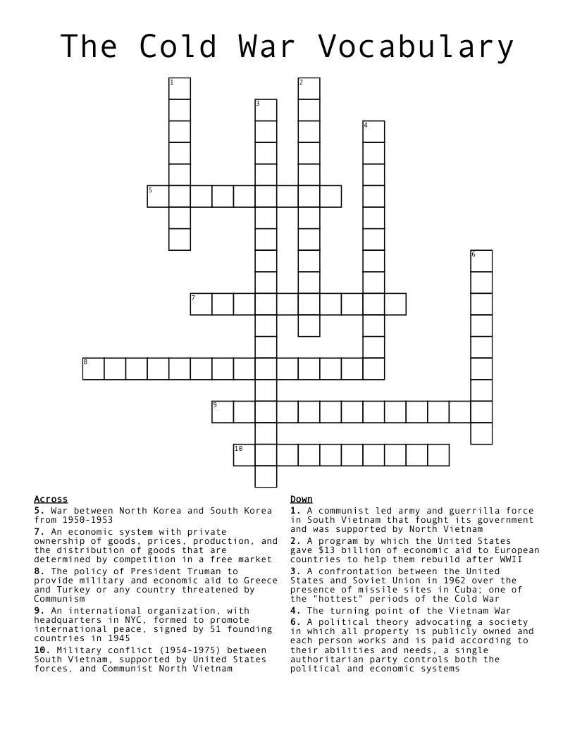 The Cold War Vocabulary Crossword