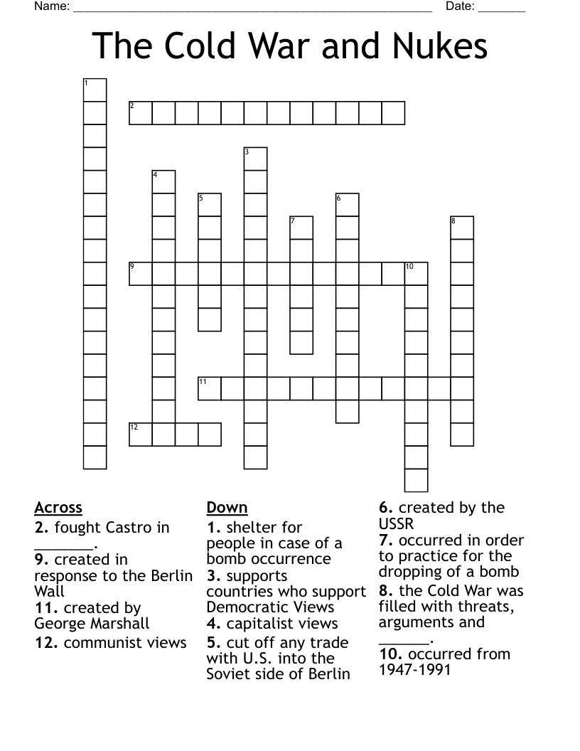 The Cold War and Nukes  Crossword