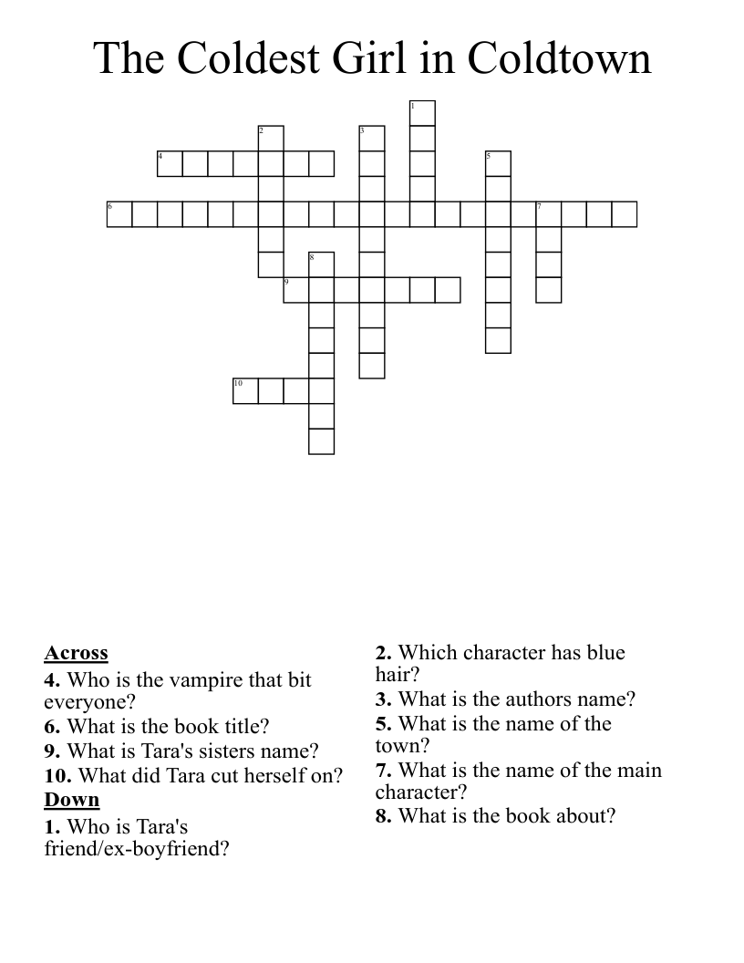 The Coldest Girl in Coldtown Crossword