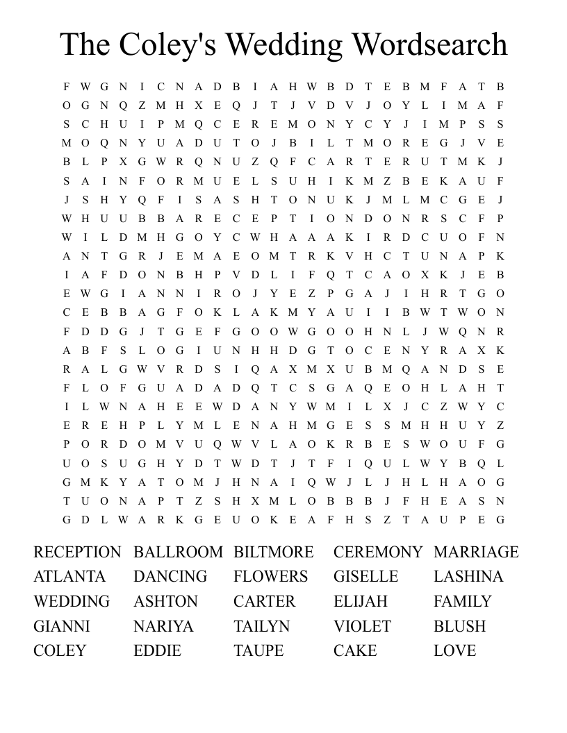 The Coley's Wedding Wordsearch