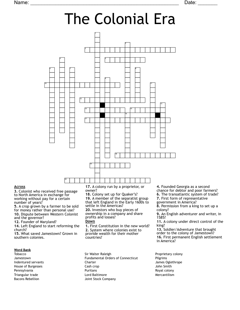 The Colonial Era Crossword