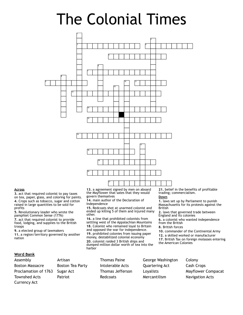 The Colonial Times Crossword