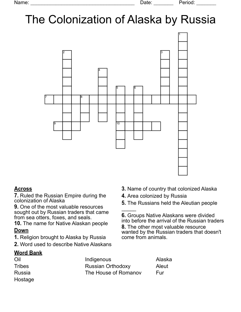 The Colonization of Alaska by Russia Crossword