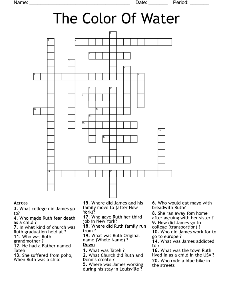 The Color Of Water Crossword
