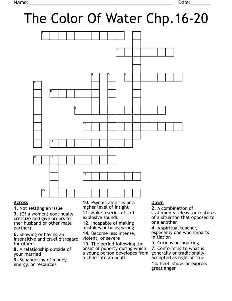 The Color Of Water Chp.16-20 Crossword
