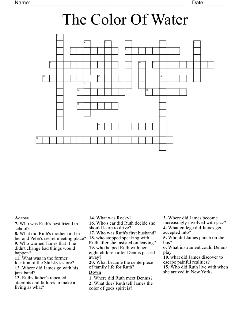 The Color Of Water  Crossword