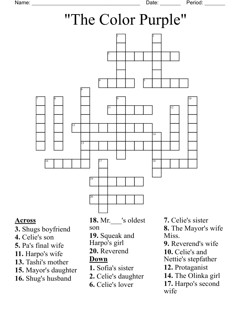 "The Color Purple" Crossword