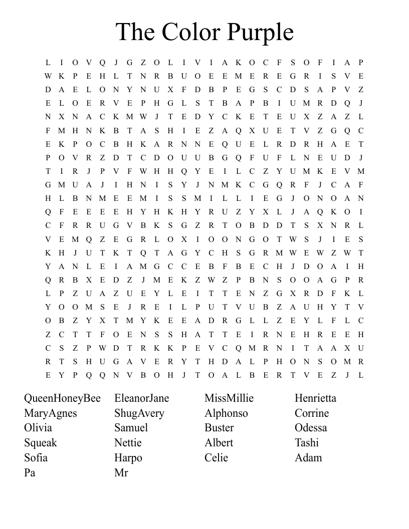 The Color Purple Word Search