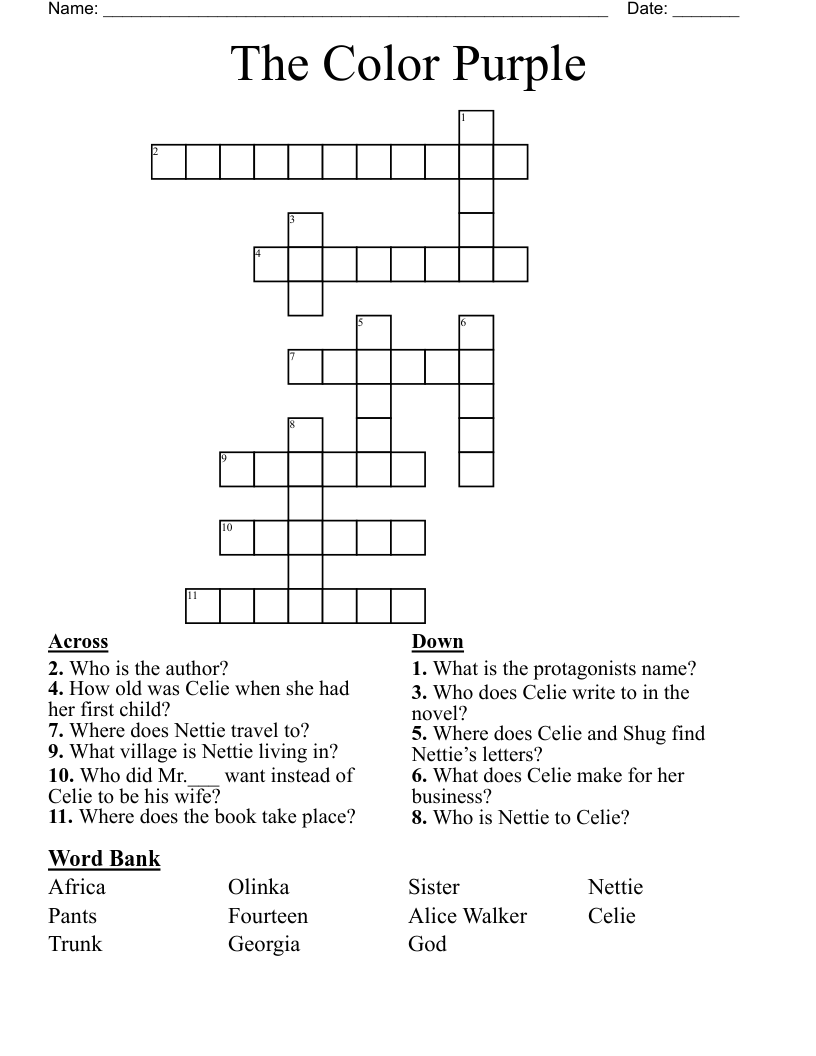 The Color Purple Crossword
