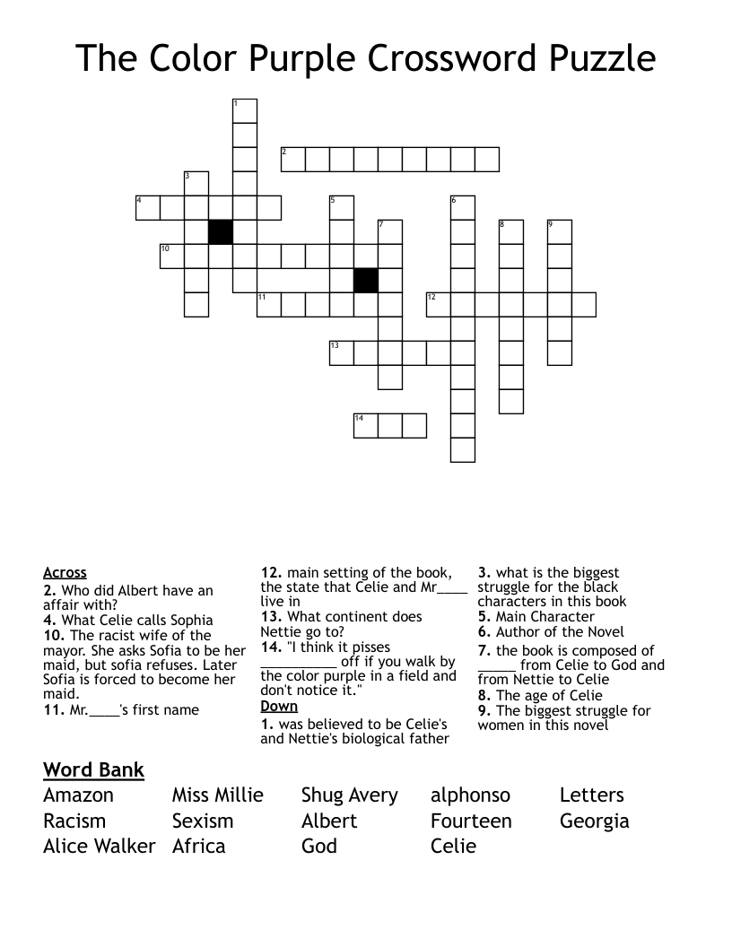 The Color Purple Crossword Puzzle