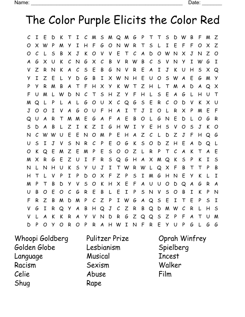 The Color Purple Elicits the Color Red Word Search