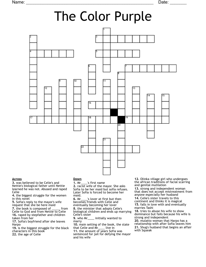 The Color Purple  Crossword