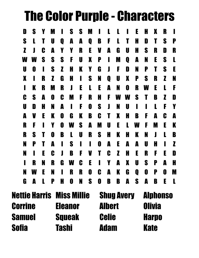 The Color Purple -  Characters Word Search