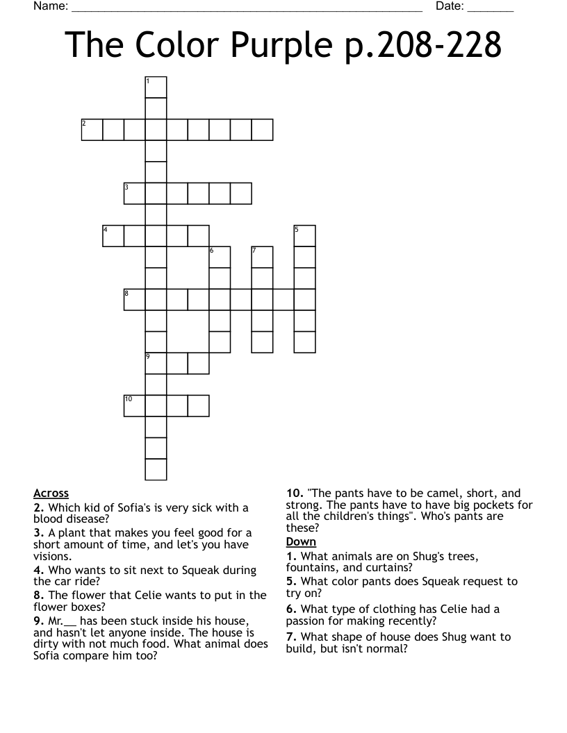 The Color Purple p.208-228 Crossword