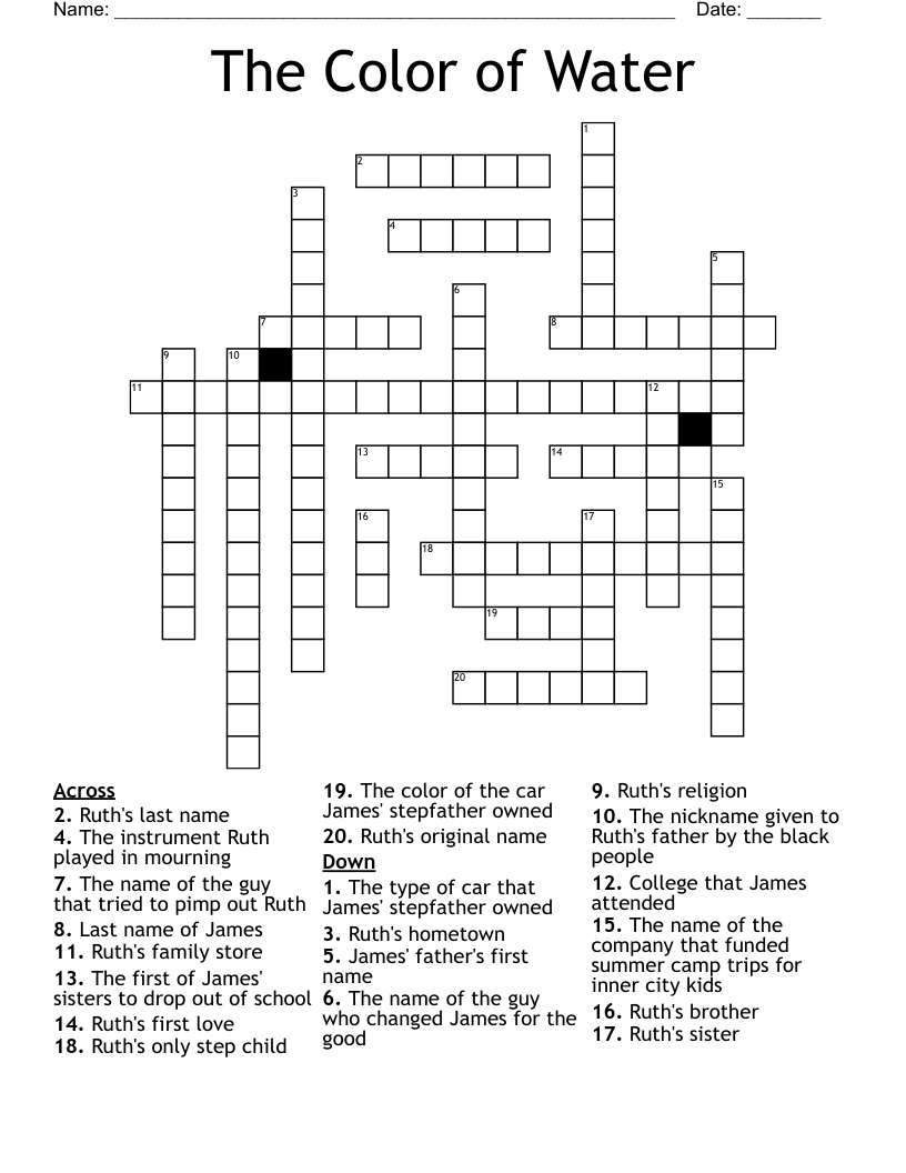 The Color of Water Crossword