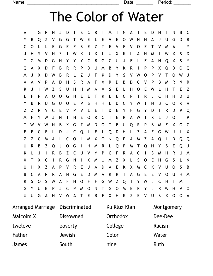 The Color of Water Word Search