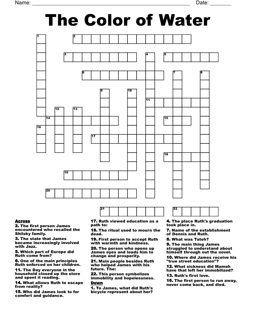 The Color of Water Crossword