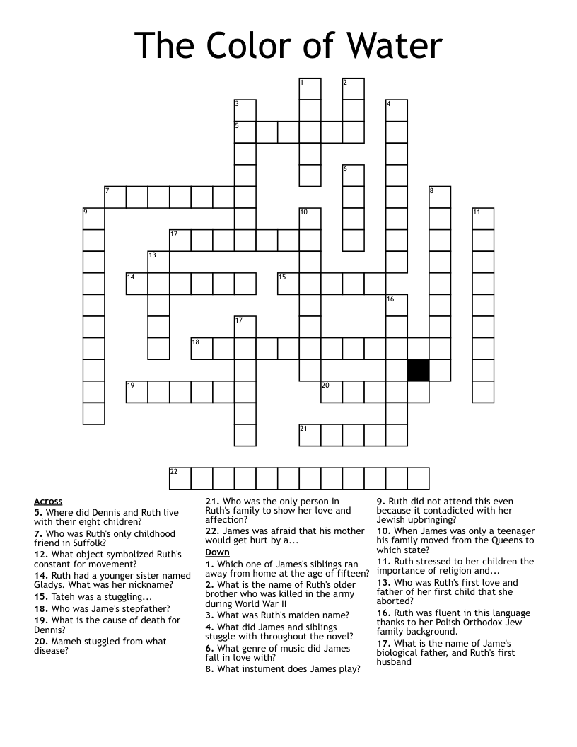 The Color of Water Crossword