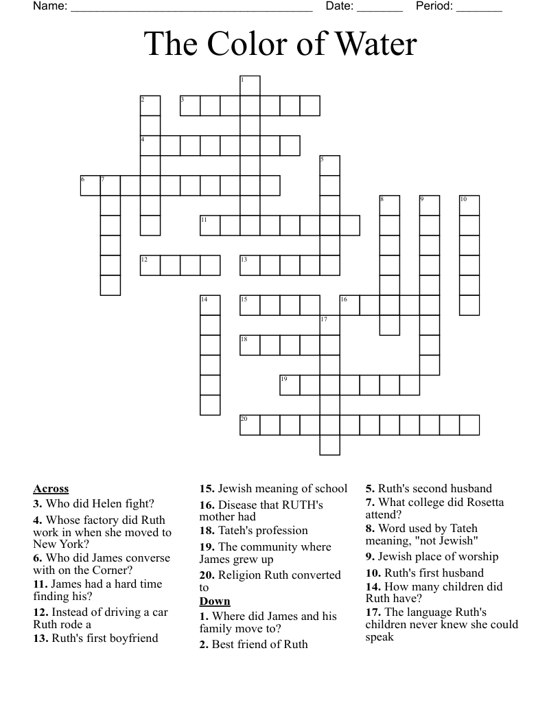 The Color of Water Crossword