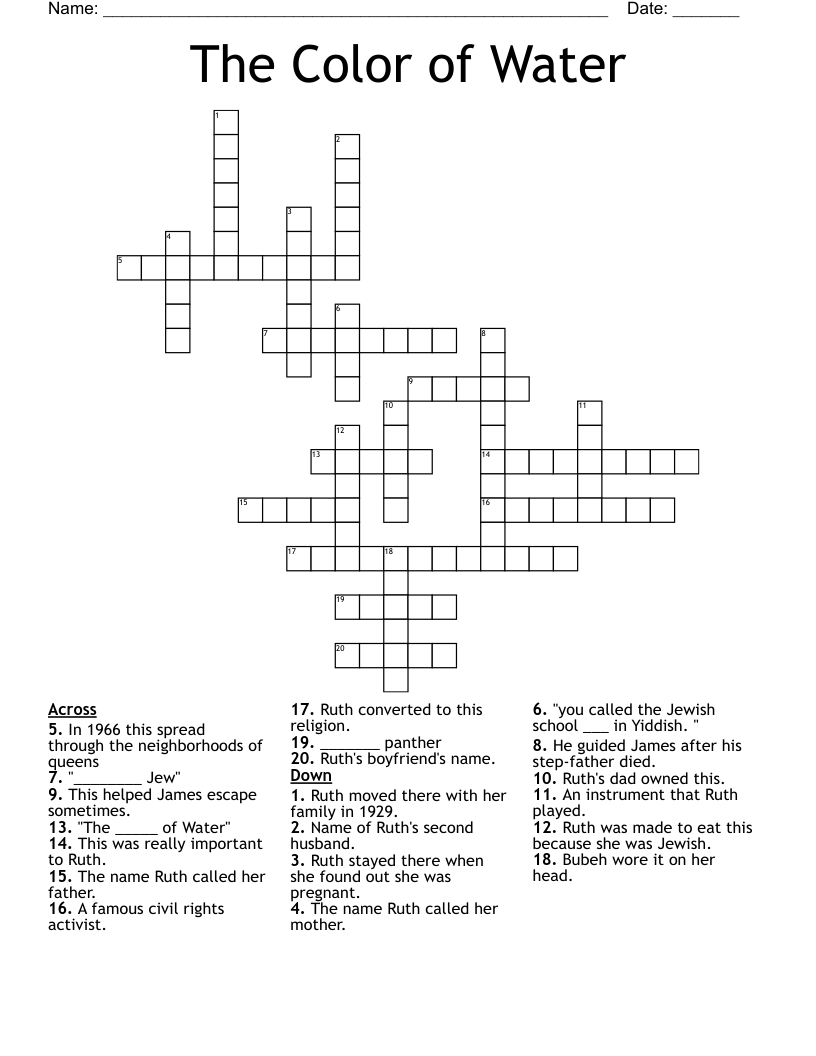 The Color of Water Crossword