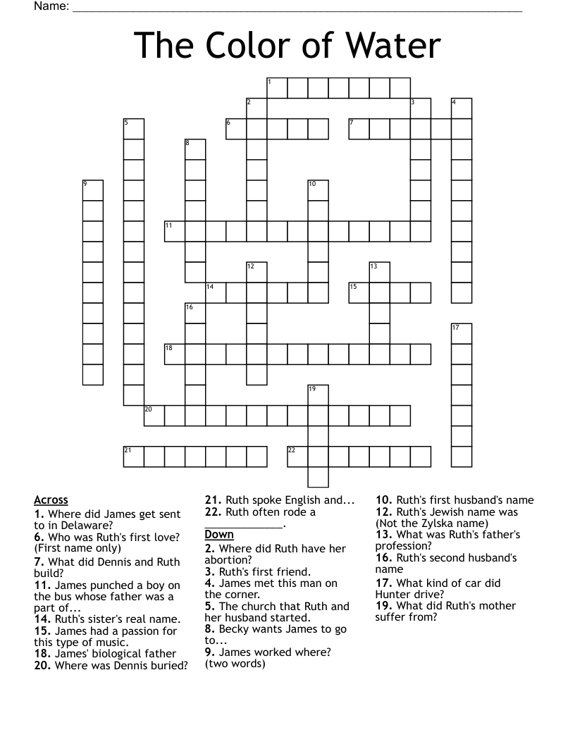 The Color of Water Crossword