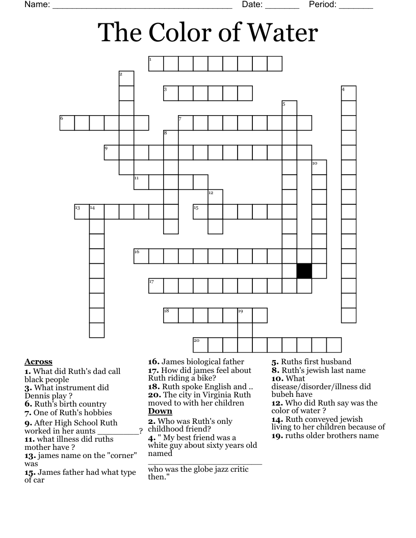 The Color of Water Crossword