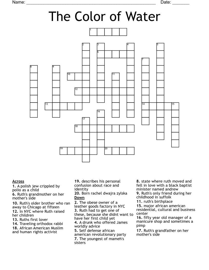 The Color of Water Crossword