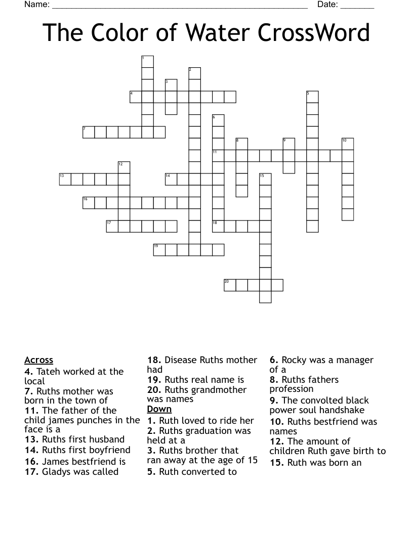 The Color of Water CrossWord