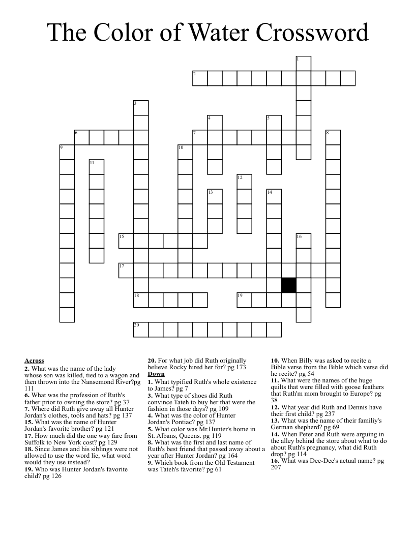 The Color of Water Crossword