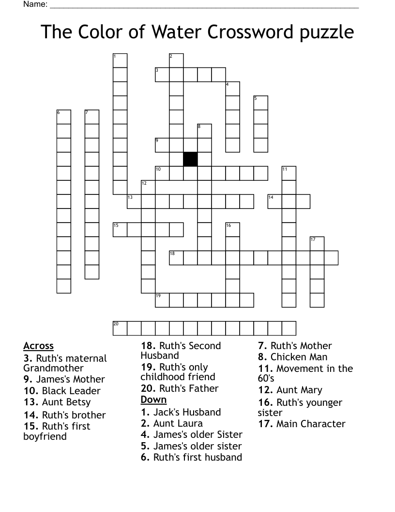 The Color of Water Crossword puzzle